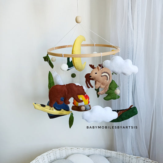 Woodland baby mobile for camping nursery decor will be a perfect baby shower gift, new baby gift, pregnancy gift, mommy to be gift.