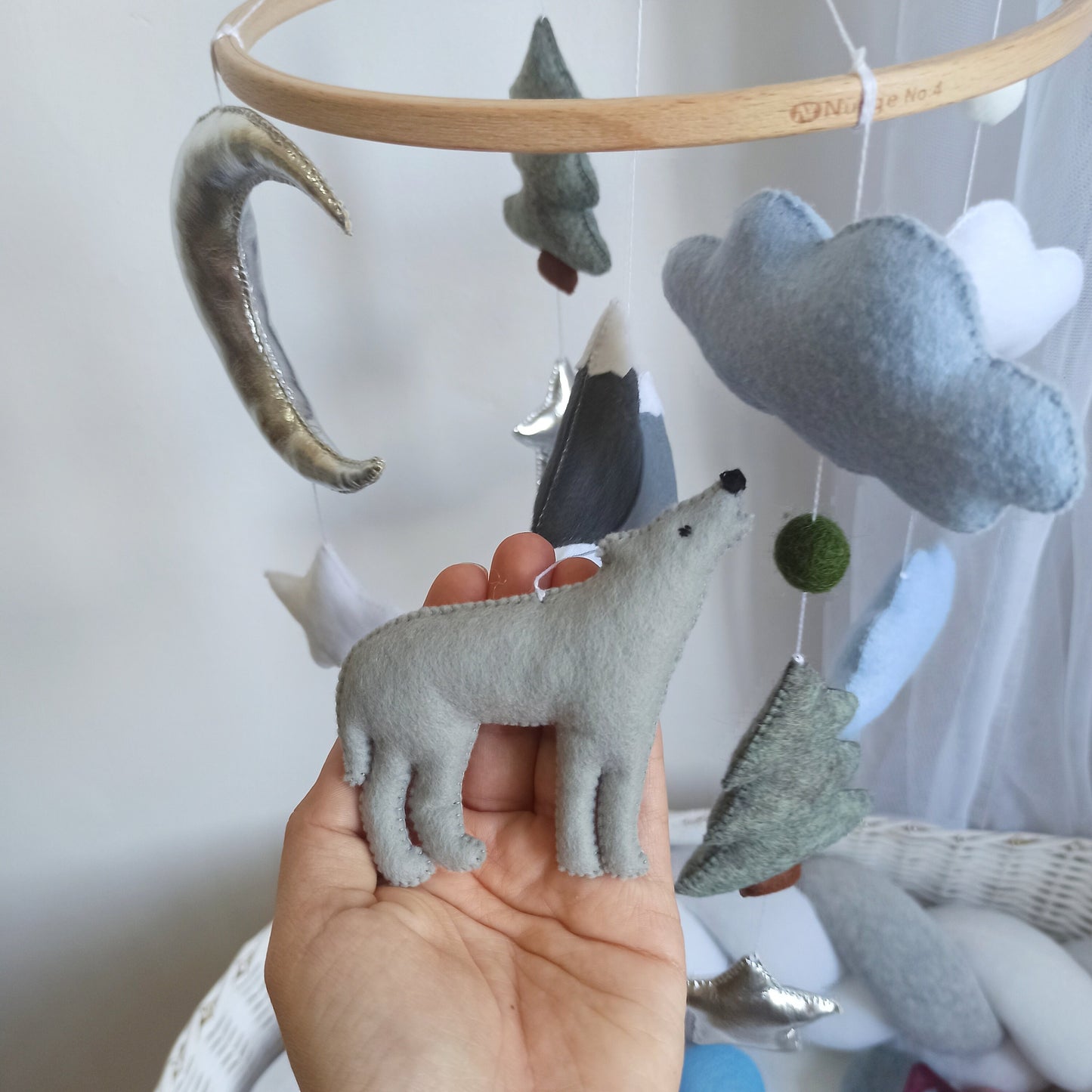 Wolf baby mobile, Wolf nursery mobile, Forest animals mobile,  Woodland mobile crib, Mountain wolf mobile