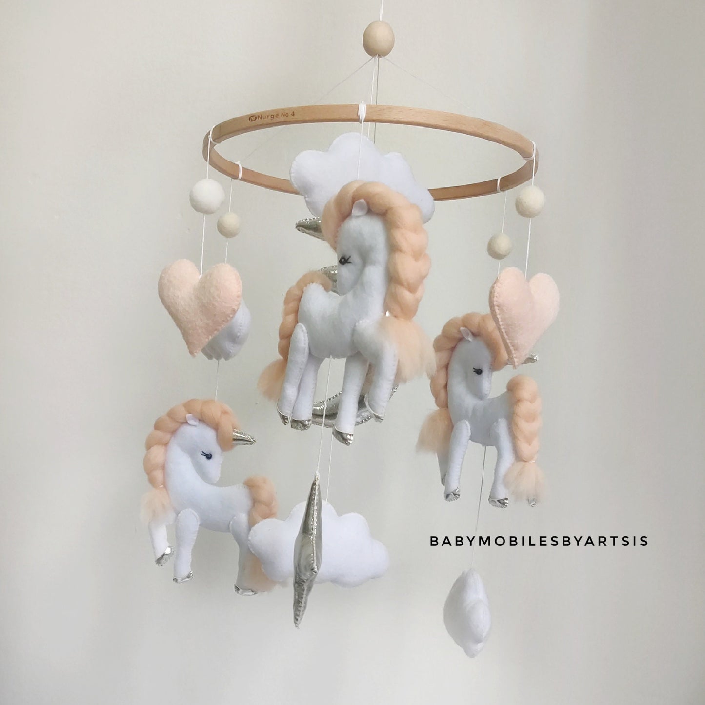 Unicorn baby mobile, Girl nursery mobile, Hanging nursery decor, Wool unicorn mobile, Baby shower gift