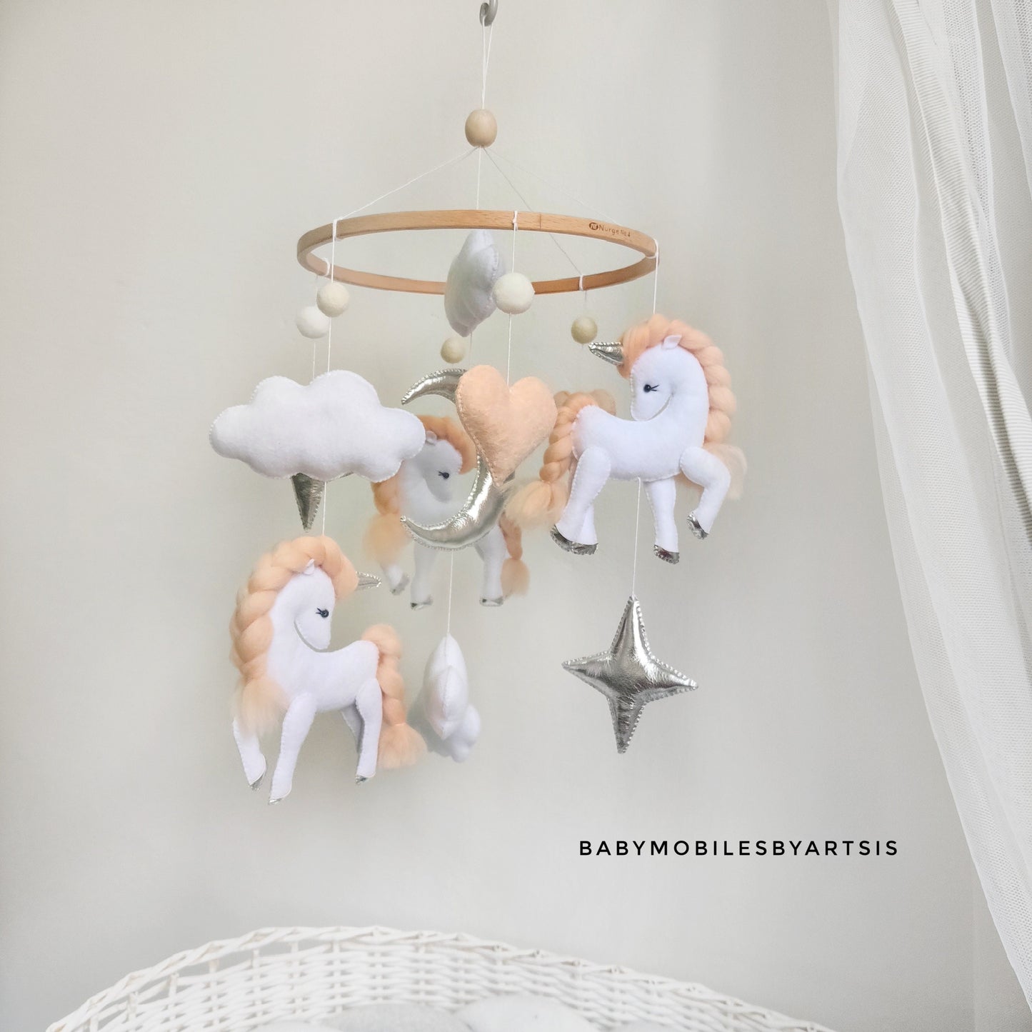 Unicorn baby mobile, Girl nursery mobile, Hanging nursery decor, Wool unicorn mobile, Baby shower gift