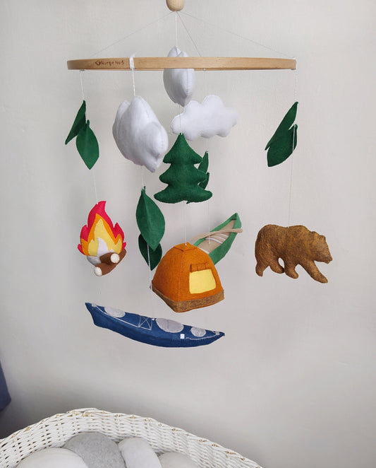 National park baby mobile can be a great addition to your camping nursery decor. Baby mobile for crib with canoe, kayak, bear, tent and fire will be a great addition to your advantage/campfire theme nursery.