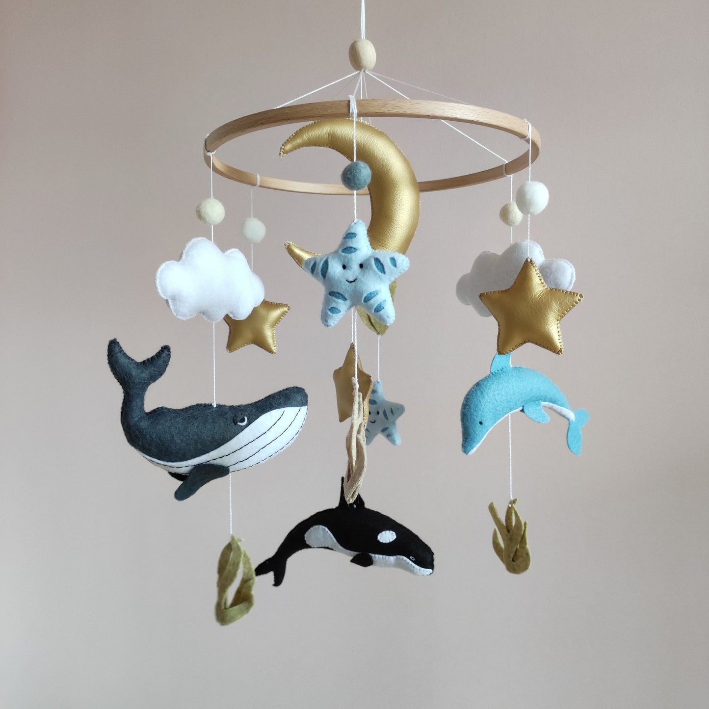 Whale baby mobile, Nautical nursery mobile, Baby shower gift, Hanging crib mobile, Fish mobile