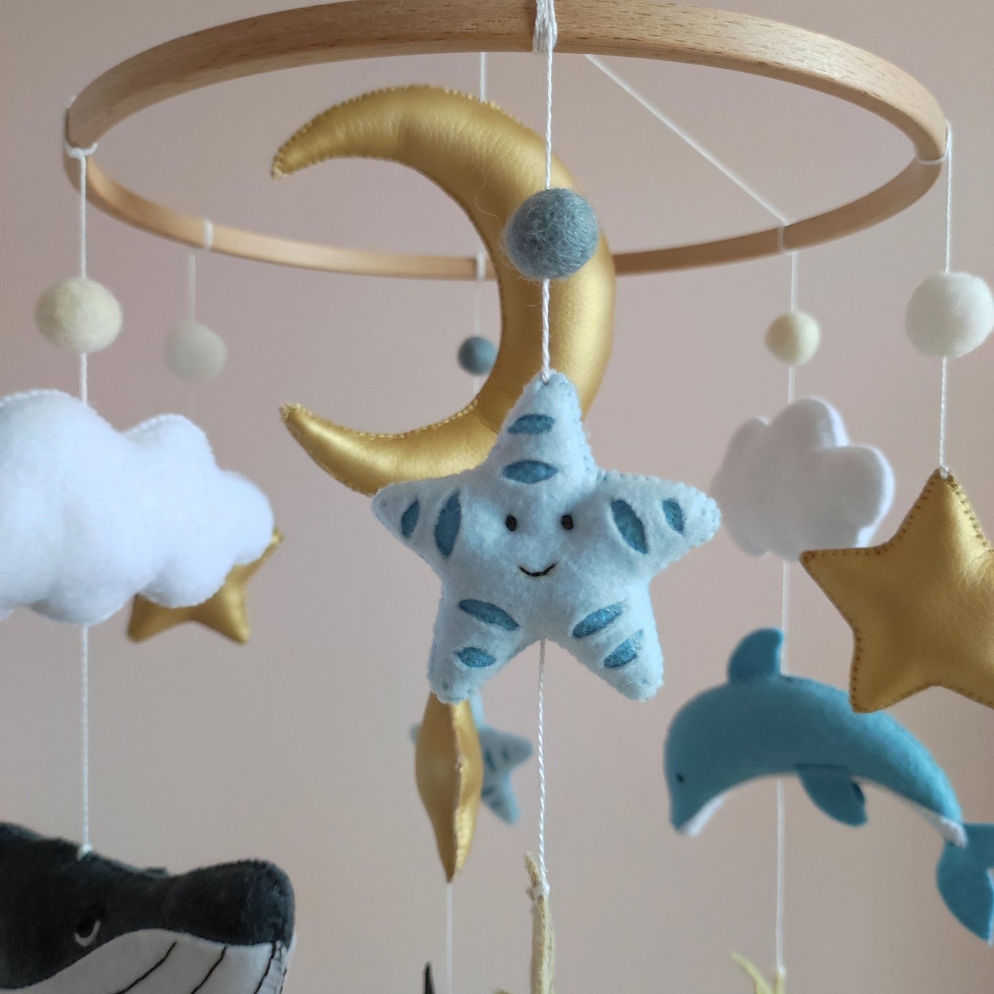 Whale baby mobile, Nautical nursery mobile, Baby shower gift, Hanging crib mobile, Fish mobile