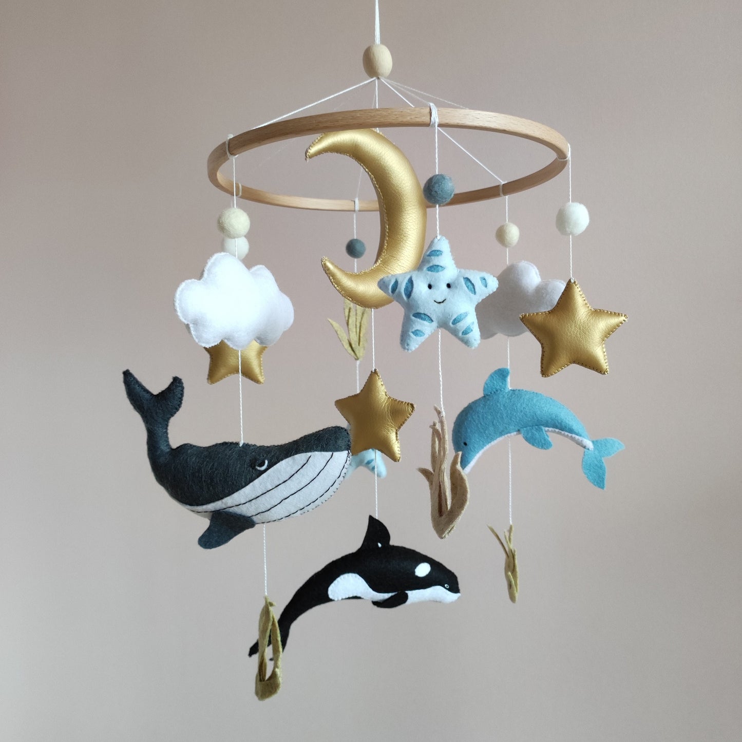 Whale baby mobile, Nautical nursery mobile, Baby shower gift, Hanging crib mobile, Fish mobile