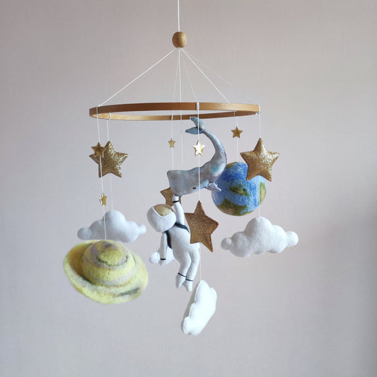 Outer space baby mobile, Space man nursery decor, Baby shower gift