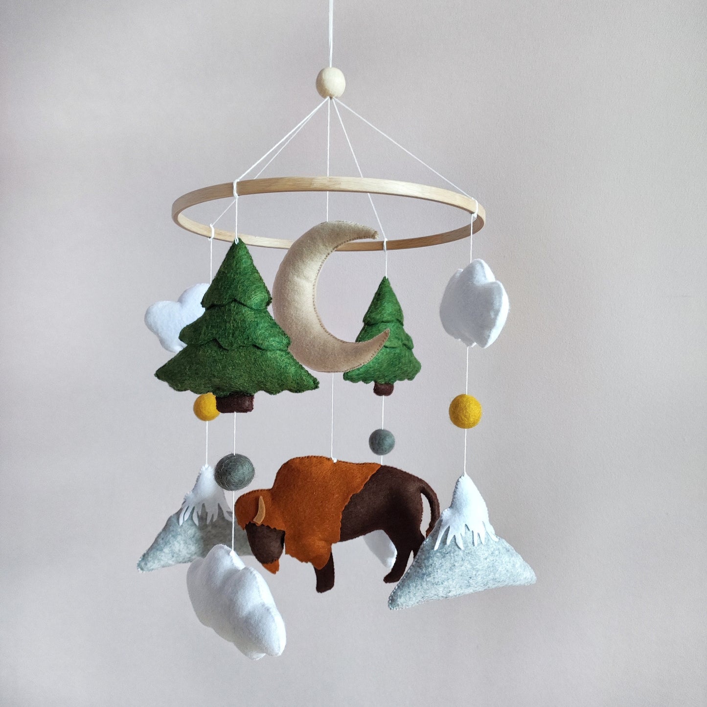 Buffalo nursery mobile, American Bison baby mobile, Mountain mobile, Woodland mobile