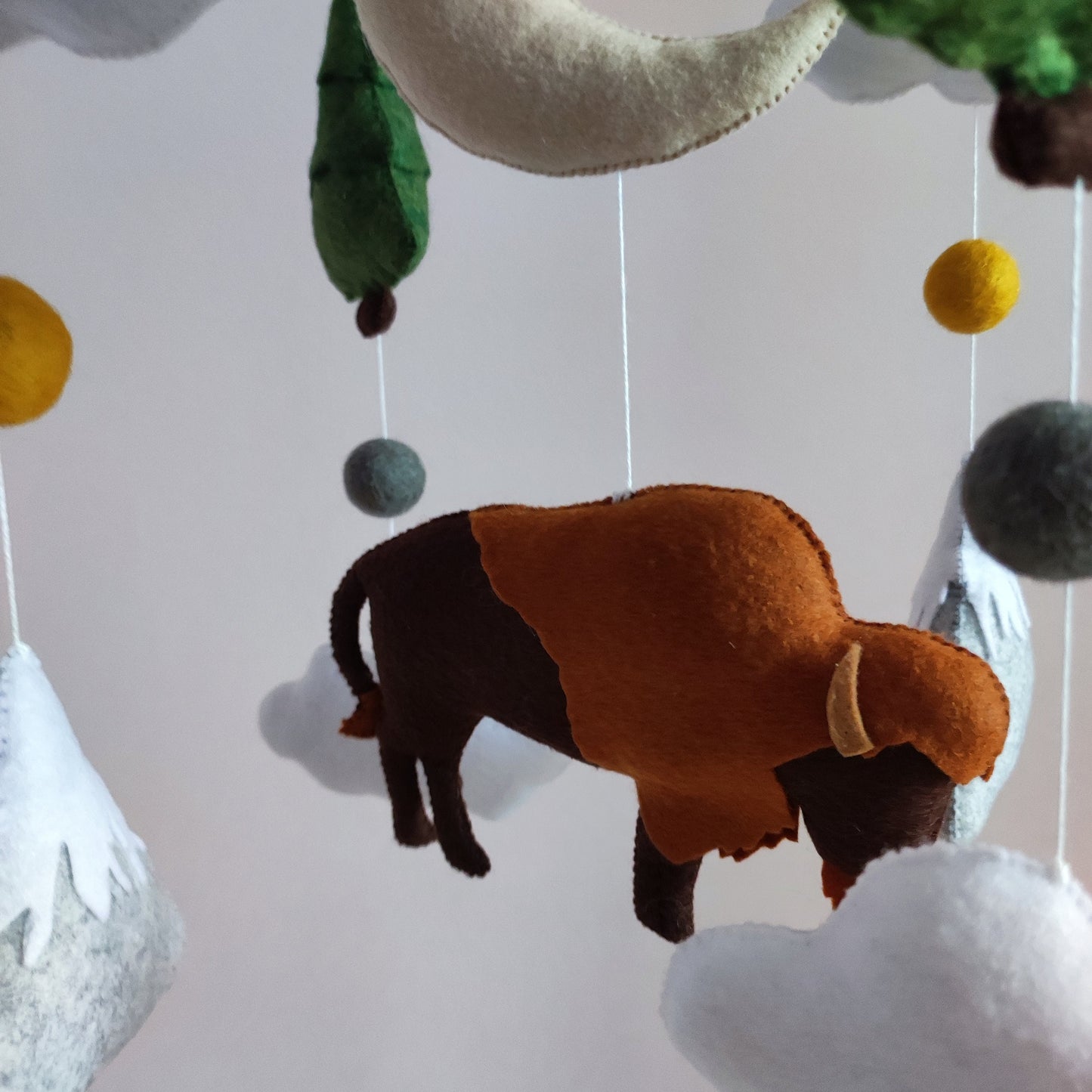 Buffalo nursery mobile, American Bison baby mobile, Mountain mobile, Woodland mobile