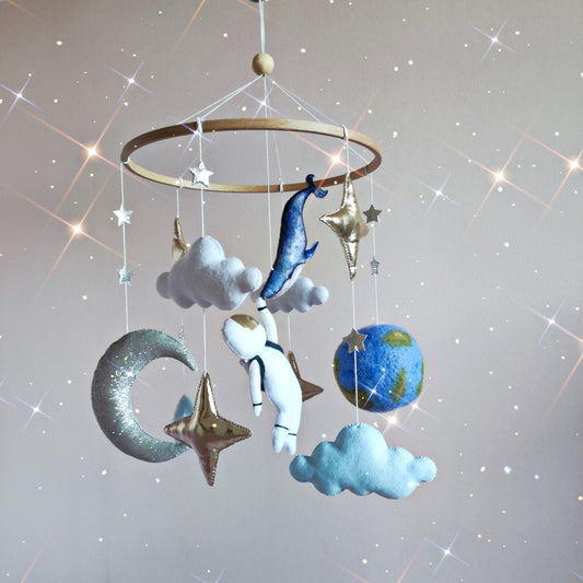 Space baby mobile for crib, Baby shower gift, Space man nursery decor