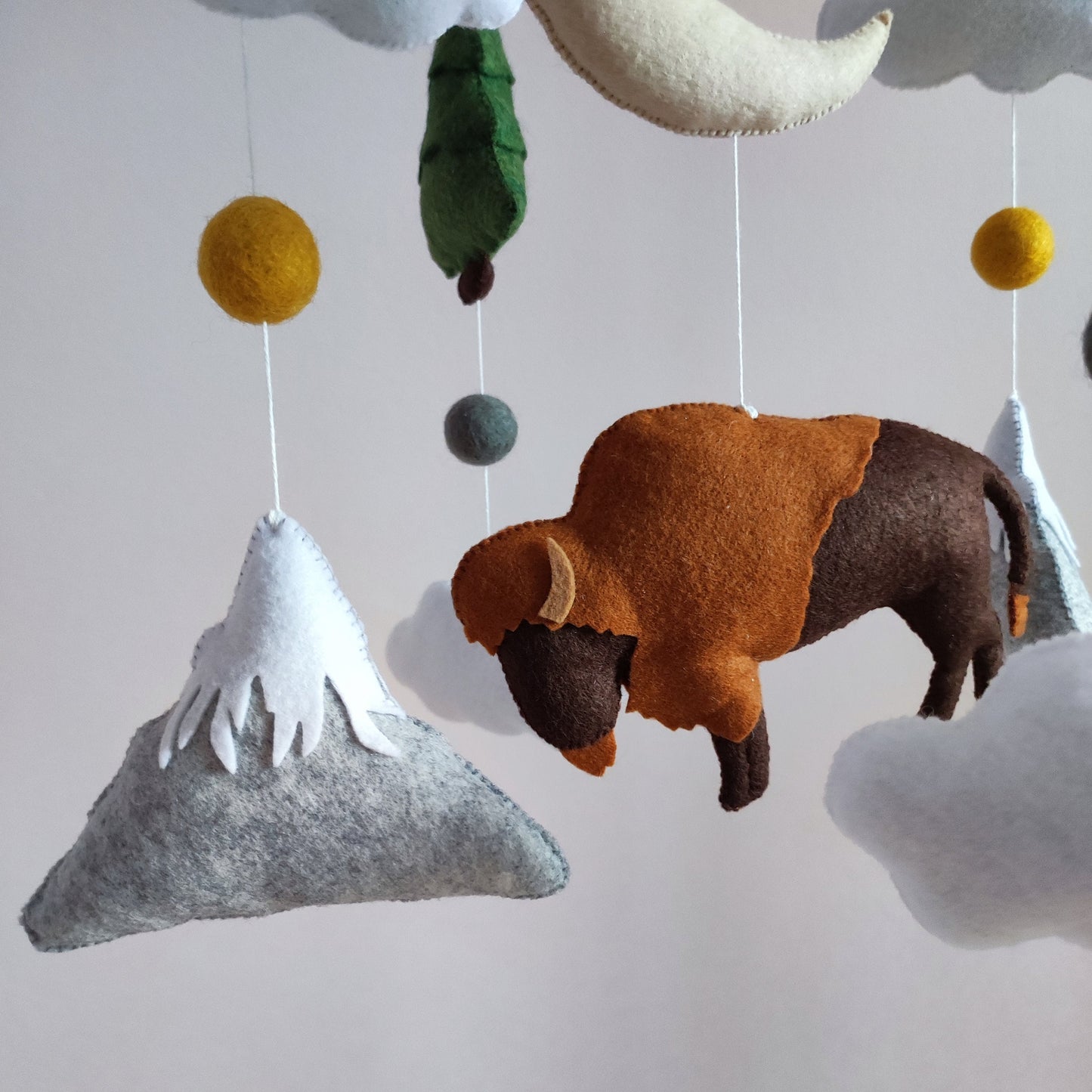 Buffalo nursery mobile, American Bison baby mobile, Mountain mobile, Woodland mobile