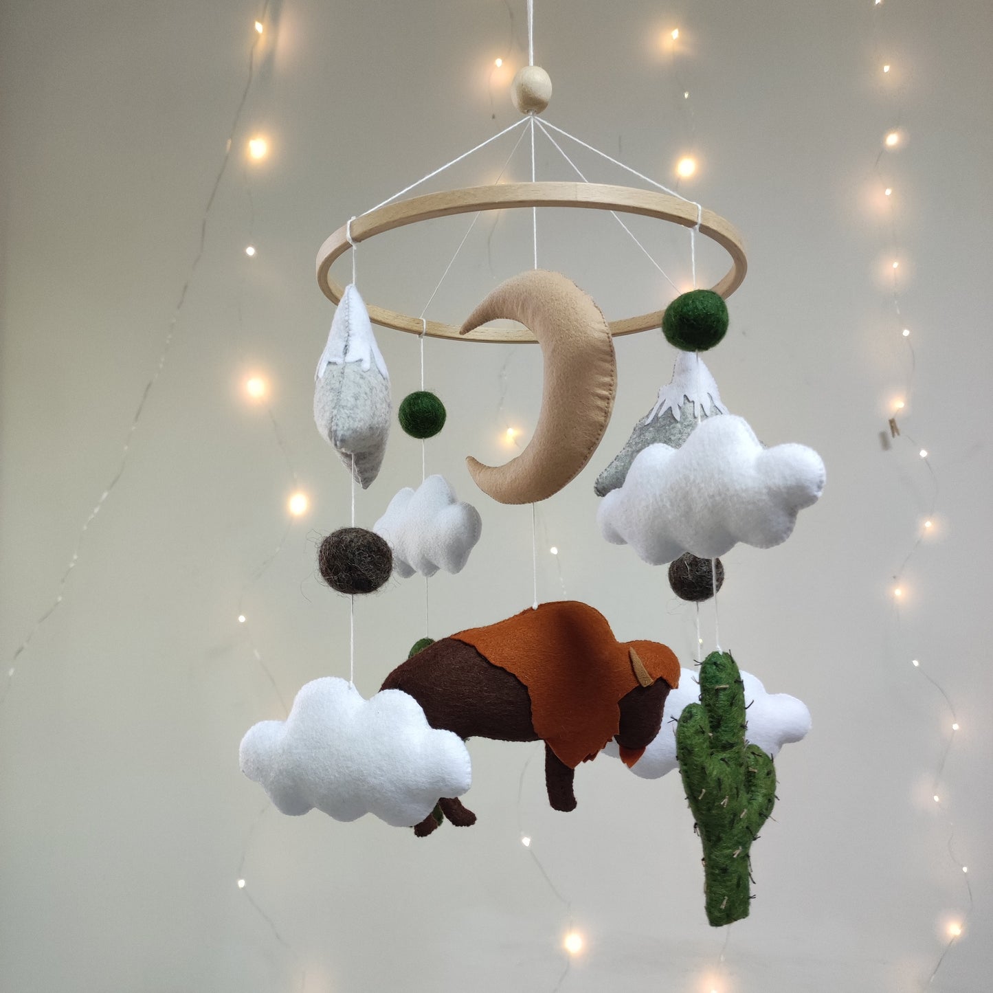 American bison baby mobile, Buffalo cactus mountain mobile, Baby shower gift