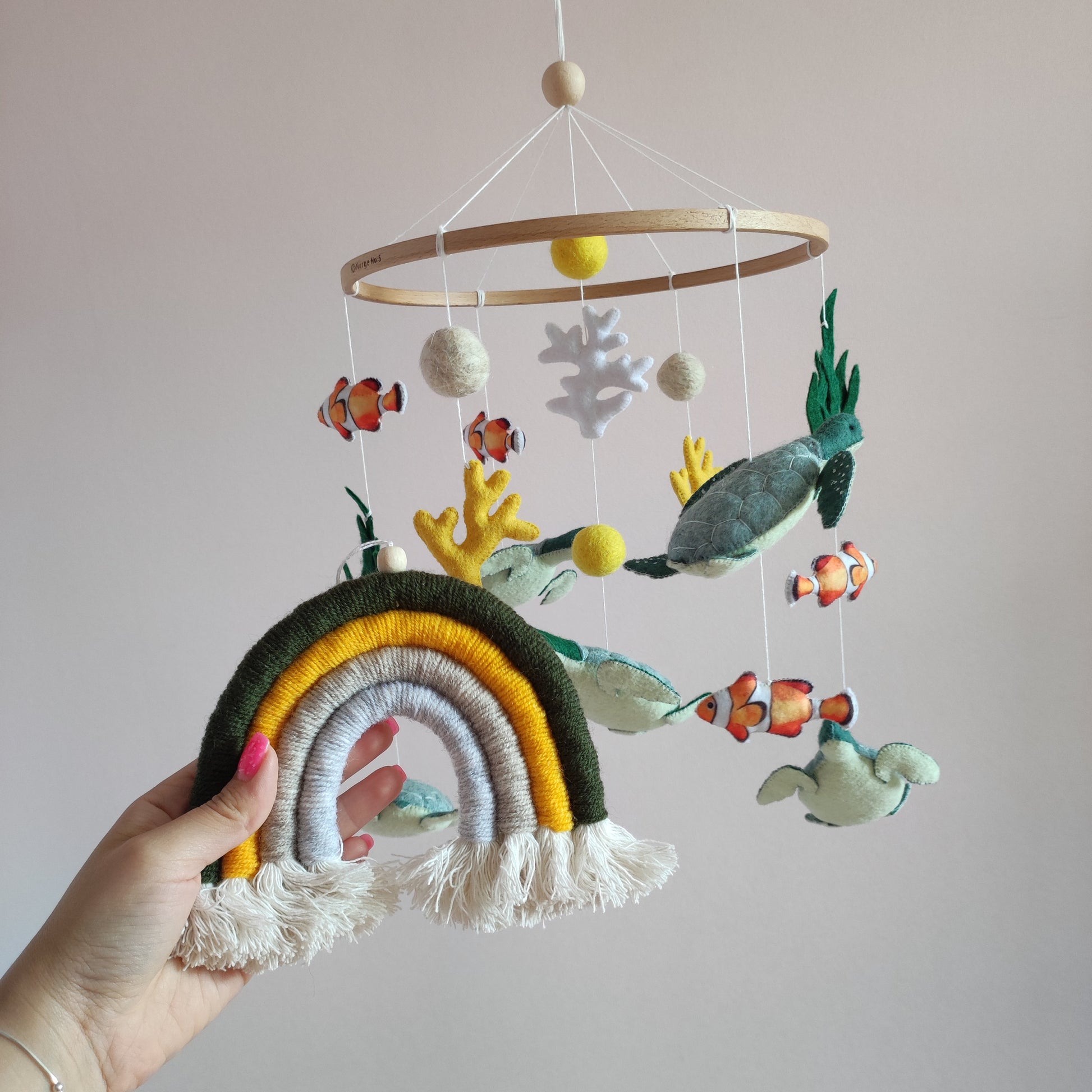 Sea turtle baby mobile for crib, Ocean nursery decor, Baby shower gift, macrame rainbow