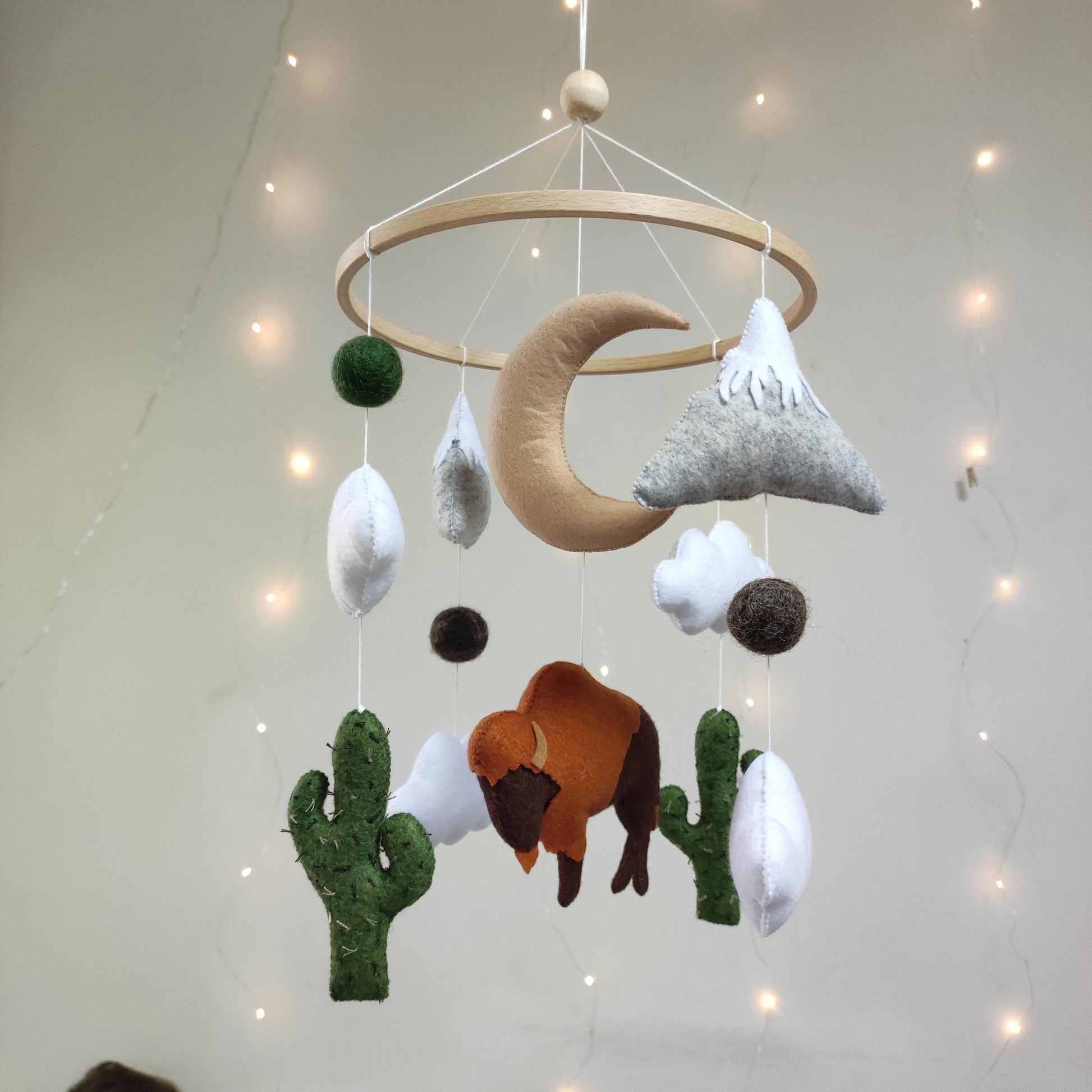 American bison baby mobile, Buffalo cactus mountain mobile, Baby shower gift