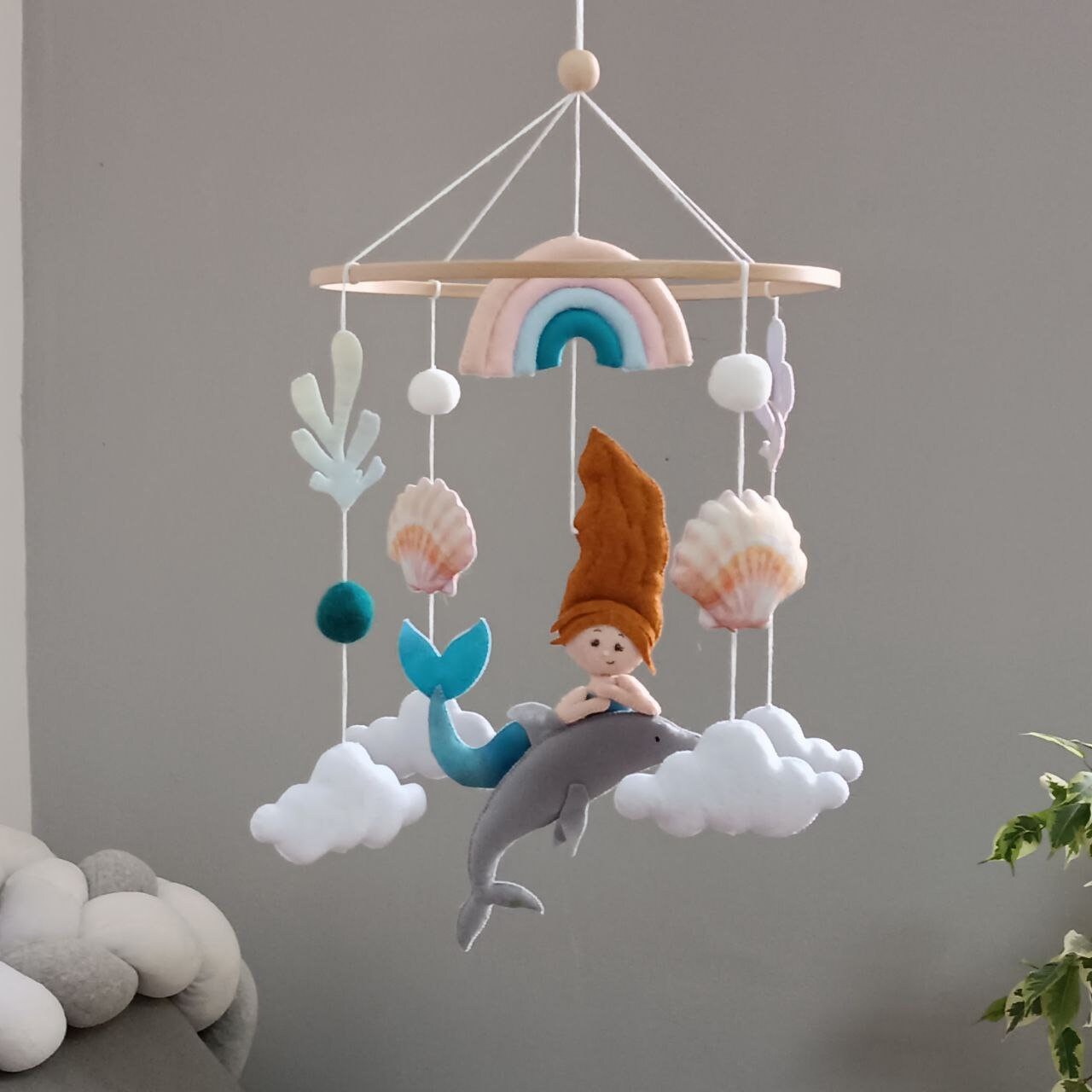 Mermaid baby mobile, Sea creature nursery decor, Baby shower gift