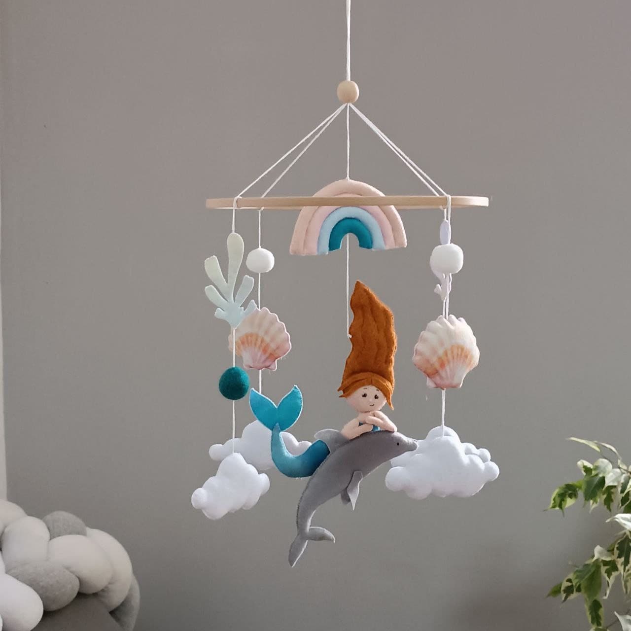 Mermaid baby mobile, Sea creature nursery decor, Baby shower gift