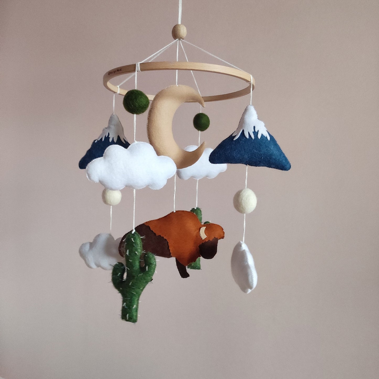 Buffalo baby mobile, Woodland mobile nursery, Baby shower gift