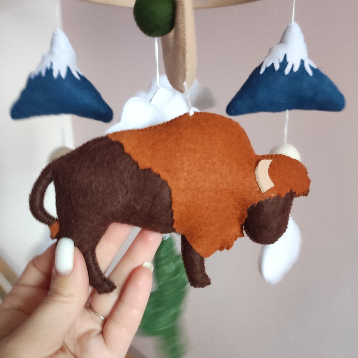 Buffalo baby mobile, Woodland mobile nursery, Baby shower gift