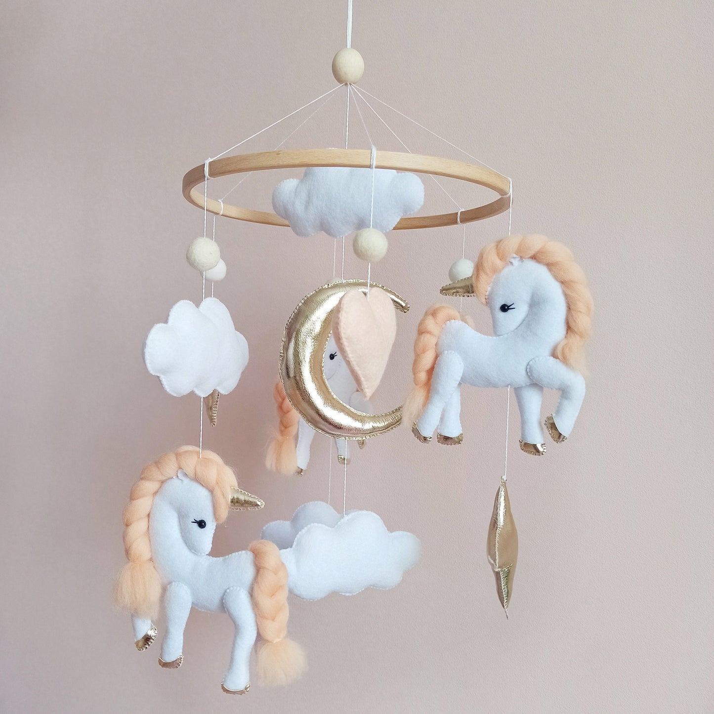 Unicorn baby mobile, Girl nursery mobile, Hanging nursery decor, Wool unicorn mobile, Baby shower gift